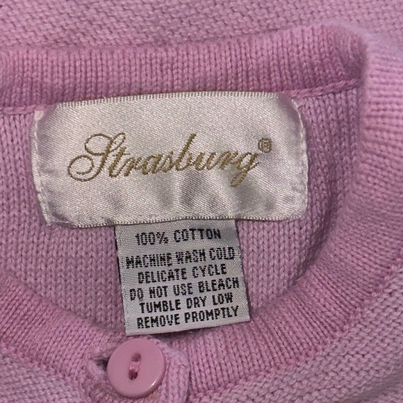 Strasburg Embroidered Bunny Pockets Cotton Knit Pink Sweater Cardigan Sz 6-12M - Picture 5 of 6